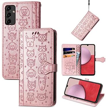 Imagem de Capas de telefone com slots de cartão de luxo Samsung Galaxy A14 A 14 5G capas de telefone gatos e cães fofos à prova de choque carteira clipe de telefone Samsung A14 5G capas (ouro rosa, Samsung A14 5G)