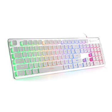 Imagem de LANGTU – Teclado de membrana para jogos, L1, retroiluminação LED arco-íris, com plugue USB, para PC e laptop, Windows, 104 teclas, 24 teclas anti-ghosting