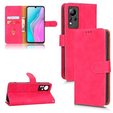 Imagem de Capas de telefone Business Skin Feel compatíveis com Infinix Note 11 Note11 Capa de couro slots para cartão clipe carteira capa de telefone à prova de choque (rosa vermelha, Infinix Note 11)