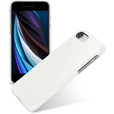 Imagem de GHFHSG Capa traseira de couro genuíno, para Apple Iphone7/iPhone 8/iPhone SE 2020 Case (4,7 polegadas) Capa de textura de lichia à prova de choque [Proteção de tela e câmera] (Cor: branco)