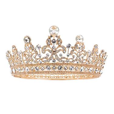 Imagem de Lurrose luxuosa coroa de strass coroa total diamante coroa liga rainha coroa cristal tiara coroa barroca coroa noiva joia de casamento