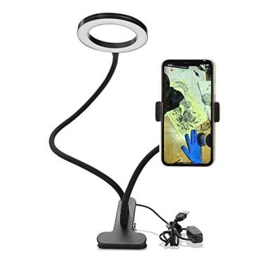 Imagem de Sunbaca Clip On Led Selfie Ring Light com suporte para telefone celular Regulável Flexível Maquiagem lâmpada de mesa Candeeiro de mesa Photo Studio para transmissão ao vivo