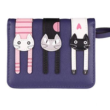 Imagem de TENDYCOCO Carteira feminina bonita com 3 gatos, com zíper, dobrável, curta, para moedas, dinheiro, clutch e organizador de cartões com janela fotográfica para mulheres e meninas, preta,