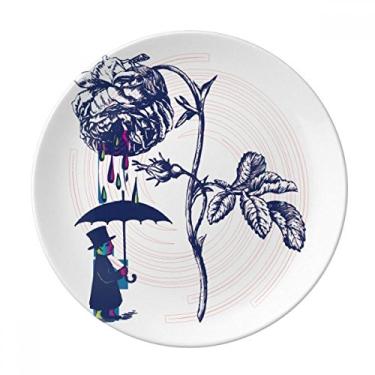 Imagem de Plant Leaves Chapéu de guarda-chuva rosa Prato de flores Decorativo de porcelana Salver Prato de jantar