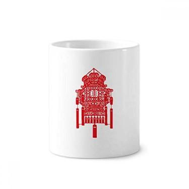 Imagem de Lanterna chinesa tradicional padrão vermelho escova de dentes caneca, suporte de cerâmica, suporte para lápis