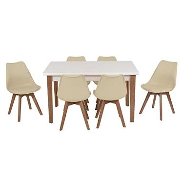 Imagem de Conjunto Mesa de Jantar Luiza 135cm Branca com 6 Cadeiras Leda - Nude