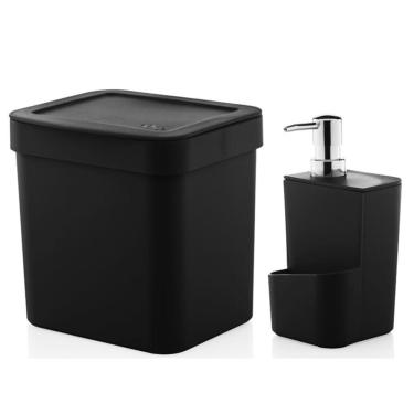 Imagem de Kit Cozinha Trium Dispenser Porta Detergente Bucha + Lixeira 4,7 Litros - Ou