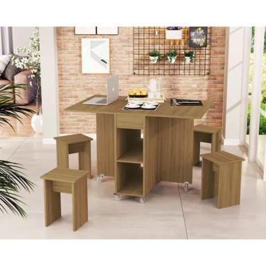 Imagem de Mesa De Jantar Jade Dobravél  Apartamento Lazer 120 Cm -100% MDF -Multifuncional - Amendoa