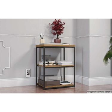 Imagem de Mesa Lateral P/ Sala Industrial Li004 C/ 3 Prateleiras Freijo/preto - Kappesberg