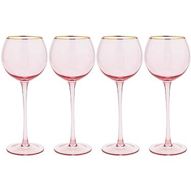 Imagem de Vikko Taças de vinho, 500 ml, taça de vinho rosa com borda dourada, conjunto de 4 taças de vinho com haste para vinho tinto e branco, taças de vinho coloridas, taças para vinho