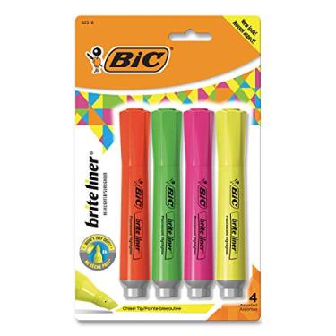 Imagem de BIC : Brite Liner Grip XL Highlighter, Chisel Tp, Fluorescent BE,GN,PK,YW, 4/Set -:- Sold as 2 Packs of - 4 - / - Total of 8 Each