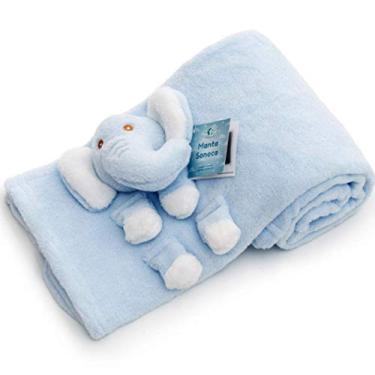 Imagem de Manta Cobertor Com Pelúcia Para Bebê Microfibra Elefantinho Azul