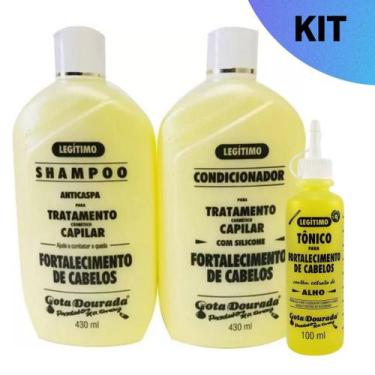 Imagem de Kit Shampoo Condicionador Mascara Hidratante Gota Dourada Fortalecimen