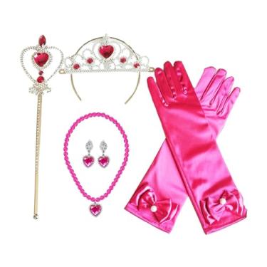 Imagem de Fancyes Princesa vestir-se acessórios, festa cosplay fantasia princesa para meninas criança, com cetro coroa tiara luvas jóias, Vermelho