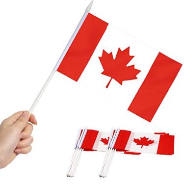 Imagem de Bandeira da vara do Canadá, ANLEY Mini bandeira HandHeld canadense de 5x8 polegadas com pólo sólido branco de 12 "- cor vívida e resistente ao desbotamento - bandeiras de vara