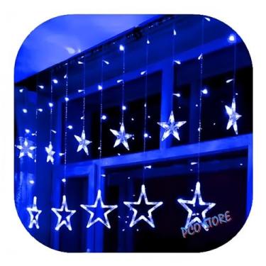 Imagem de Cortina de Luzes de Natal com Estrelas 138 Luzes de LED com 2,5 Metros 8 Funções de Pisca Luz de Fada para Decoração de Quarto Azul (110, Volts)