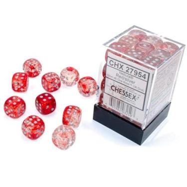 Imagem de Chessex Nebula 12 mm d6 vermelho/prata com bloco de dados luminário (36 dados)