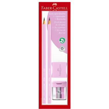 Imagem de Kit Escolar Rosa Pastel Borracha E Apontador Faber Castell