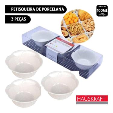 Imagem de Conjunto de Petisqueira Flor 9,5cm em porcelana Branca - 3 Peças