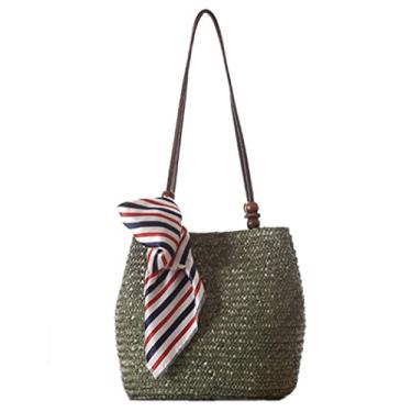 Imagem de BYKOINE Bolsa de palha feminina moda praia bolsa de verão bolsa de ombro pequena bolsa satchel, Verde, One Size