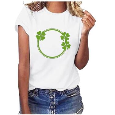 Imagem de Camisetas de Dia de São Patrício para Mulheres Moletom de Trevo Verde Feminino Manga Curta Camisetas Cruise 2024, Camisetas femininas brancas do Dia de São Patrício, GG