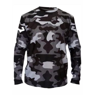 Imagem de Camiseta Masculina Manga Longa Com Proteção Solar Uv50+ Camuflada Cinza Preto