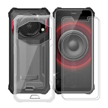 Imagem de HGJTFANY Capa de telefone para Fossibot F101 (5,4 polegadas) com 2 películas protetoras de tela de vidro temperado, [antiamarelo X à prova de choque] capa amortecedora de TPU transparente e macia para