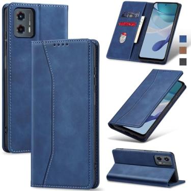 Imagem de Jasonyu Flip Carteira Capa para Moto G 5G (2023),Capinha Folio Magnética de Couro com Suporte para Cartão,Suporte para Chute - Protetora Durável de TPU à Prova de Choque para Telefone,Azul