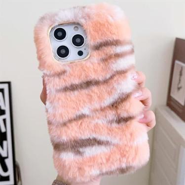 Imagem de Capa de telefone peluda para Motorola Moto G73, Tigre Calico gato malhado listrado gradientes estampa de pele de animal felpudo, fofo, macio e quente