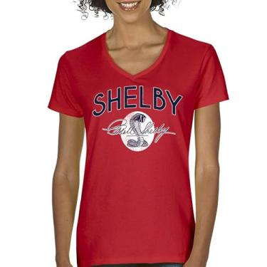Imagem de Camiseta feminina com logotipo vintage Shelby Cobra gola V American Legendary Mustang 427 GT500 GT350 Performance Powered by Ford Tee, Vermelho, XXG