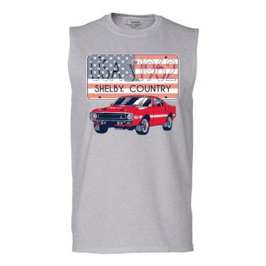 Imagem de Camiseta masculina Shelby Country Muscle 1962 GT500 American Racing feita nos EUA Mustang Cobra GT Performance Powered by Ford, Cinza, G