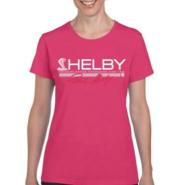Imagem de Camiseta feminina Shelby Legendary Racing Performance Since 1962 Mustang Cobra GT Muscle Car GT500 Powered by Ford, Rosa choque, M