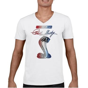 Imagem de Camiseta Shelby Cobra gola V American Classic Muscle Car Mustang GT500 GT350 Racing Performance Powered by Ford Tee, Branco, M