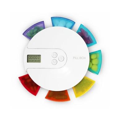 Imagem de CIADAZ Caixa de comprimidos eletrônica com lembrete inteligente portátil 7 grades organizador semanal de comprimidos com temporizador relógio de 12/24 horas 4 despertadores material à prova d'água de