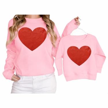 Imagem de GLIGLITTR Roupas combinando Mommy and Me para dia dos namorados, camiseta com coração de amor, roupas combinando para mãe e filha, Criança-rosa 1, 5-6 Anos