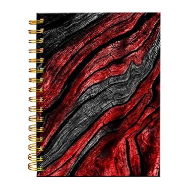 Imagem de iampanda Caderno espiral de jornal, encadernação de fio duplo forte com papel premium para mulheres meninas, madeira preta vermelha 60 folhas A5 Caderno/Diário pautado universitário, perfeito para presentes escolares em casa, grão de madeira clássico