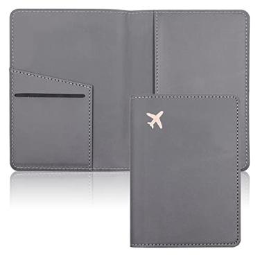 Imagem de Deziliao Combo porta-cartão de vacina e passaporte, porta-passaporte de couro PU com compartimento para cartão de vacina, carteira de passaporte para homens e mulheres, Cinza, Minimalista