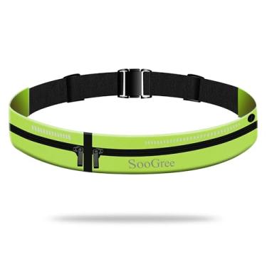 Imagem de SooGree Cinto fino para dinheiro, cinto de corrida para homens, pochete esportiva, bolsa dupla, à prova de suor, bolsa reflexiva para caminhadas, ciclismo, treino, academia, Verde, One Size