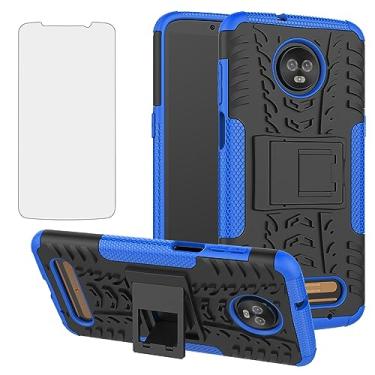 Imagem de Asuwish Capa de celular para Moto Z3 / Z3 Play com protetor de tela de vidro temperado suporte híbrido capa protetora robusta Motorola MotoZ3 Z 3 3Z Z3play celular mulheres homens azul