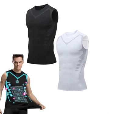 Imagem de QIAWI Ionic Shaping Vest, 2024 New Version Ionic Shaping Vest, camiseta masculina de compressão emagrecedora, colete modelador corporal, 2 peças 1, XXG