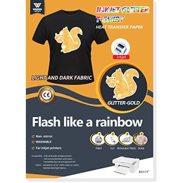 Imagem de Bestechno Papel de transferência de calor com glitter para camisetas - 12 folhas, 21,6 x 28 cm - Vinil para impressão a ferro para impressoras a jato de tinta - Artesanato personalizado DIY para todas