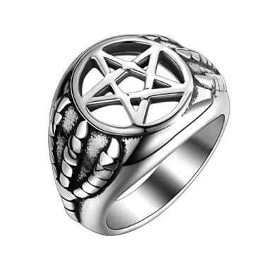 Imagem de Anel religioso masculino de aço inoxidável - Olho de Hórus pentagrama pentagrama islã muçulmano Allah Sigil de Lúcifer Olho satânico de Ra Faraó Egípcio Talismã Proteção Selo de Satã Wicca Anel de Sinete Retrô, 11, Aço inoxidável, Sem pedras preciosas