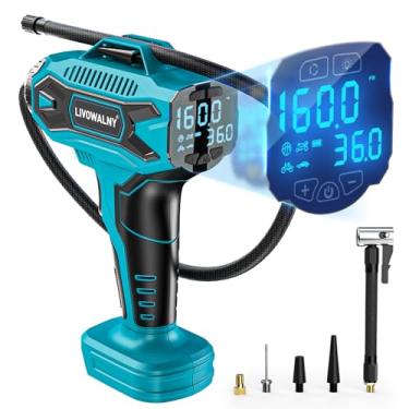 Imagem de Compressor de ar para inflador de pneu compatível com bateria Makita de 18 V, bomba de ar elétrica portátil sem fio de 160 PSI com medidor de pressão digital para carro, motocicletas, bicicleta, bola