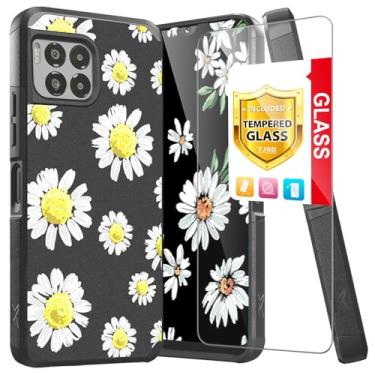 Imagem de TJS Capa compatível com T-Mobile Revvl 7 Pro 5G, com protetor de tela de vidro temperado, suporte magnético híbrido de camada dupla, à prova de choque, capa resistente (camomila)