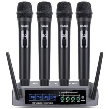 Imagem de FULODE Sistema de microfone profissional VHF sem fio, 4 canais, karaokê portátil para alto-falante de TV e eventos em casa