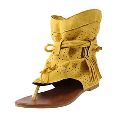 Imagem de Sandálias femininas planas de strass com design de pérola com anel de dedo do pé sandálias de praia casuais sem cadarço para casamento 2, Amarelo, 7