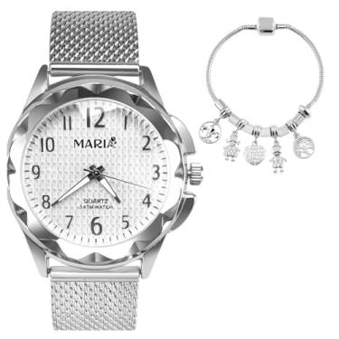 Imagem de Relógio Feminino Aço Inox a Prova d'Agua com Pulseira Berloque Estilo Pandora Sofisticada Presente Maravilhoso Mulher (METÁLICO)