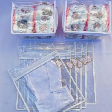 Imagem de Kit 6 Saquinhos Bebe Gestante Organizador Mala Maternidade TAG + 2 Nécessaire Porta Fraldas Remédio. (NUVEM DOURADA + SAQUINHO BRANCO)