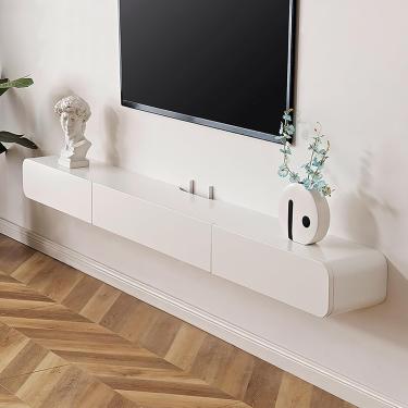 Imagem de Suporte de TV flutuante minimalista, console de TV montado na parede, unidades de parede de TV modernas para sala de estar, gabinete de TV de madeira, console de mídia, Bianco, 180 cm/71 pol