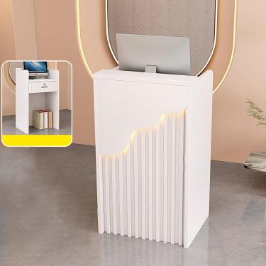 Imagem de Balcão de recepção, balcão de varejo para checkout, mesa de balcão de checkout de varejo, mesa de boas-vindas moderna, com luzes e gavetas com fechadura, para salão de recepção, sala de rece